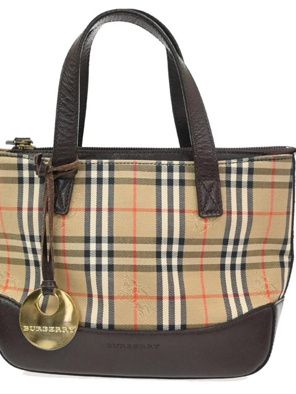 BURBERRY Logo Nova Check Small Hand Bag Canvas Leather Beige Black GHW 87TA666